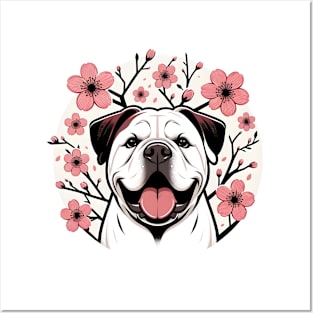 American Bulldog Welcomes Spring with Cherry Blossoms Posters and Art